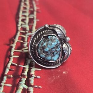 Vintage Navajo Sterling Silver And Raw Nugget Turquoise Ring Size 6